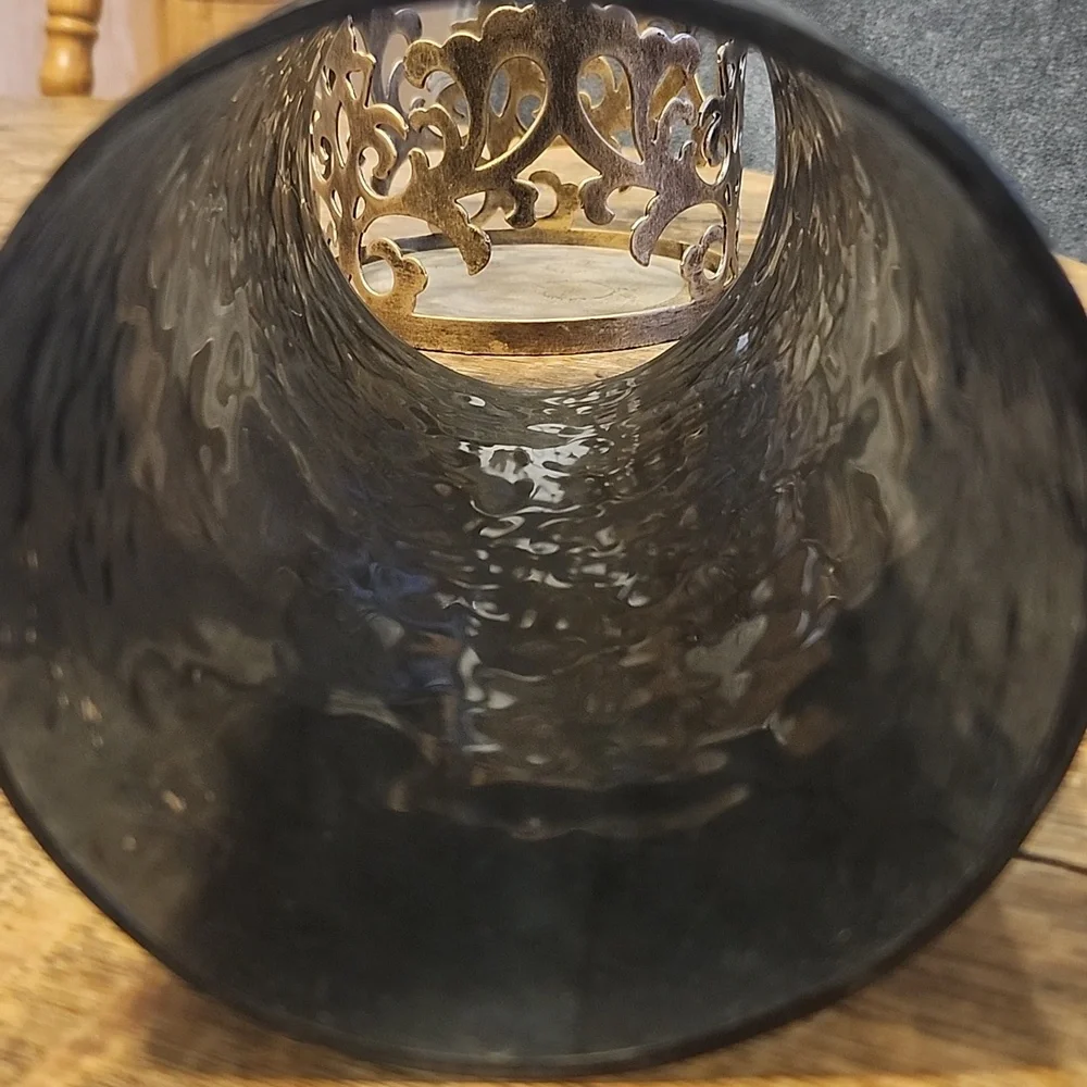 Large Hurricane Filagree Antique Bronze With Smokey Black Insert Candle Holder - Picture 6 of 7